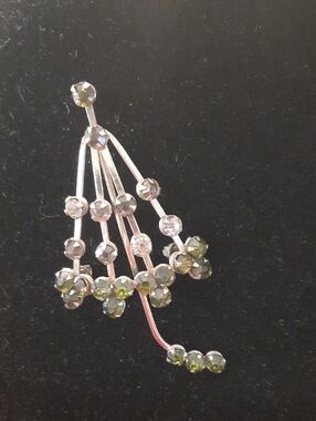 Silver-tone Olive Green Crystal Floral Drop Brooch - Women Jewelry